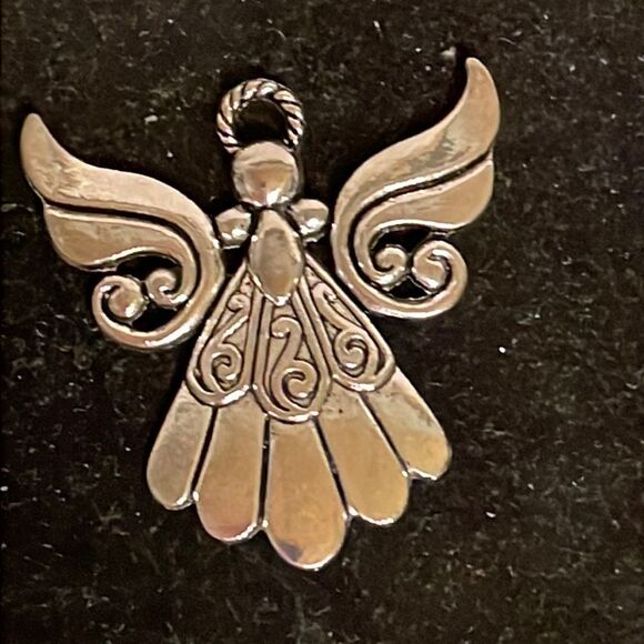 1.5” antique silver plated stylized Angel pendant w/scrollwork bodice #1 - Picture 1 of 14